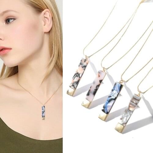 4 Types Trendy Geometric Necklaces Fashion Acrylic Alloy Rectangle Chain Pendent For Women Girl