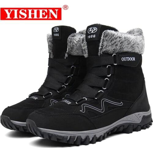 YISHEN Men Boots Fashion Winter Snow Work Boots Plush Warm Winter Ankle Rubber Shoe Lightweight Footwear Men Sneakers Size 39-46