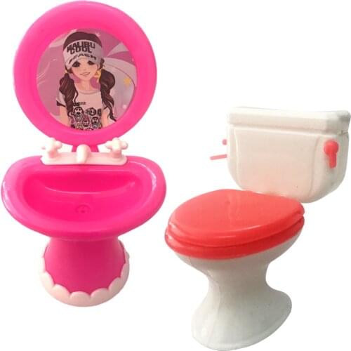 NK 2pcs/set 1 Closestool +1 Washbasin Toilet Wash Devices For Barbie Doll & Kelly Dolls House Furniture Doll Accessories DZ