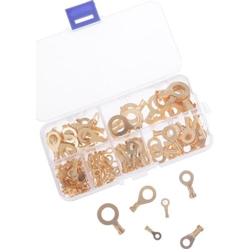 New 150pcs/Set Brass Ring Cable Lugs Cable Lugs Ring Eyes Copper Crimp Cable Connectors Wire Terminals M3 M4 M5 M6 M8 M10 Kit