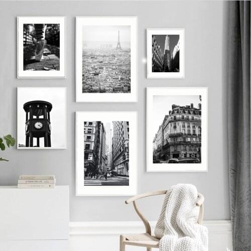 Wall Art Canvas Painting Paris City Time Towel Building Black White Nordic Posters And Prints Wall Pictures For Living Room