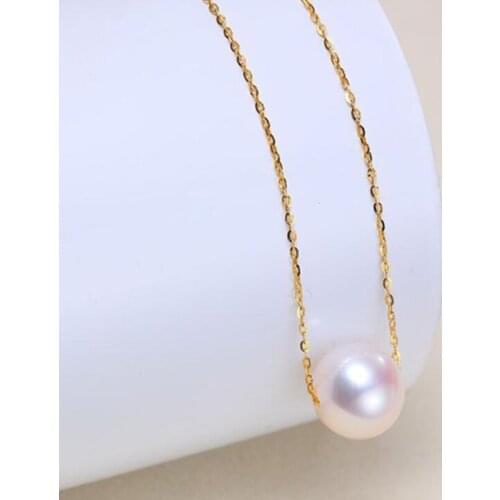 Sinya 18k gold Classical Round Pearl choker necklace with 7.5-10mm natural pearls Au750 gold chain length 40+5cm for women