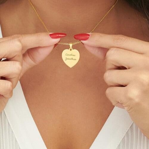 Custom Engraved Womens Heart Pendant Necklace , Personalized Wedding Gift for Her ,Friend Daughter Mom Girlfriend
