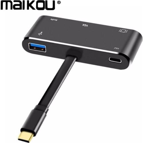 Maikou USB-C HDMI VGA USB Adapter C Hub to USB3.0 USB Charge 3.5mm to Jack Cable Multiport Converter
