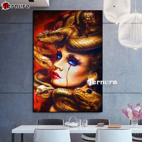 Full square round diamond painting Woman and snake diamond embroidery rhinestone mosaic decoration salon diamond inlaid pattern