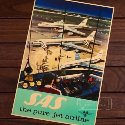 Pure Jet Airline SAS propaganda Art Classic Vintage Retro Decorative Frame Poster DIY Wall Canvas Stickers Posters Home Bar Deco