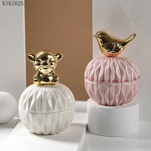 Gold-plated Animal Ceramic Storage Box Household Jewelry Necklace Ring Box Small Objects Candy Jar Storage Container Home Decor