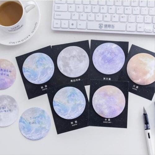 Self-adhesive Creative Round Planet Earth Mars Series Note Paper Notepad Stationery Paper Office Supplies Label Sticker