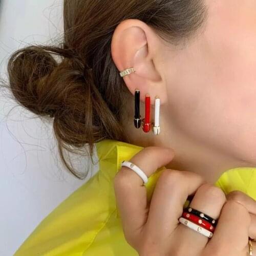 Rainbow Cz Safety Pin Earring 2021 Gold Color Fashion Blue Black White Red Enamel Cz Women Gift Colorful Multi Piercing Earrings