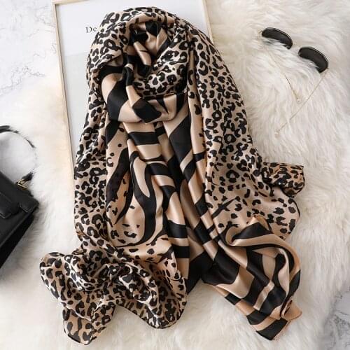 Luxury Spring Silk Scarf Leopard Zabra Print Silk Shawls Foulard Ladies Pashmina Sjaal Long Bandana Echarpe Spain Bufanda Mujer