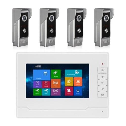 2020 Top Quality Home Security Video Intercom 7" Video Door Phone Tourch screen Doorbell for Villa 4camera+1monitor