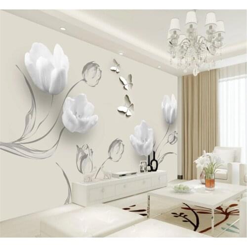 Xuesu Fashion simple tulip butterfly 3D TV background wall professional custom 8D waterproof wallpaper