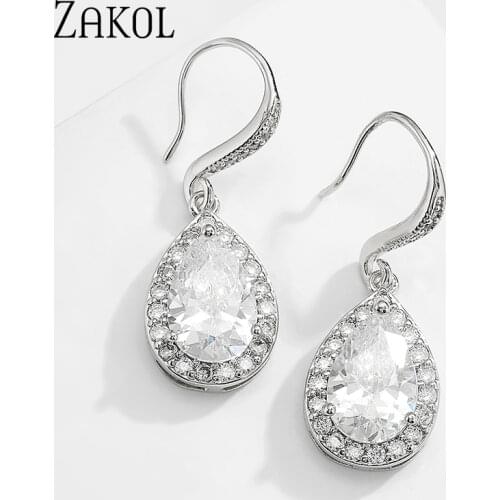 ZAKOL New Arrival Luxury Classic Cubic Zirconia Women Earring Wedding Party Jewelry Gilding Dangle Earrings FSEP2630