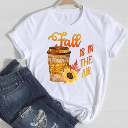 Female Tee Top Print T-Shirt Women Thanksgiving Coffee New Trend Vintage Happy Halloween Autumn Fall Graphic Clothes Tshirt T