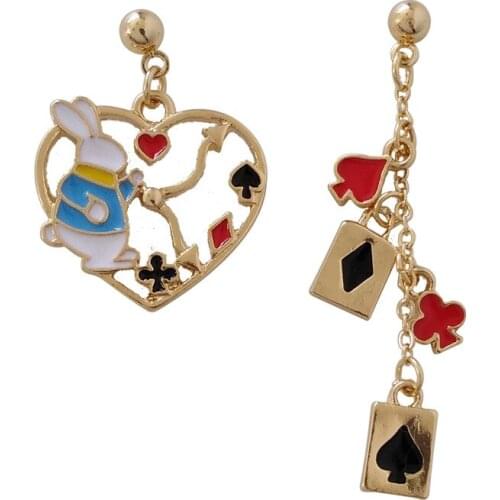 Bunny Rabbit Love Heart Playing Cards Drop Earrings For Women Girl Asymmetric Poker Spades A Cut Chic Jewelry Friends Gift