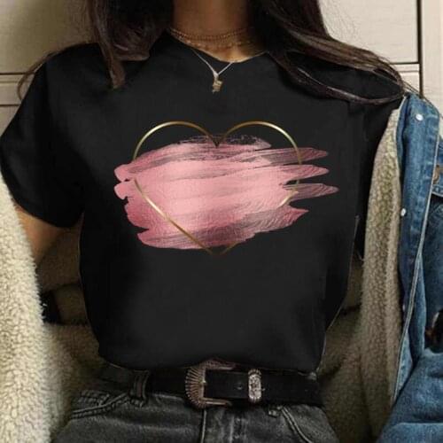 Female Tops Graphic T-shirt Women Heart Love Printed Black Clothing Print Lady Clothes 90s Girls Shirt T Tee