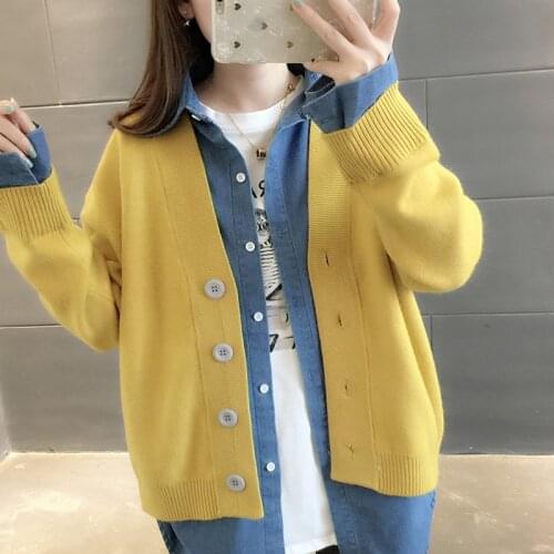 Autumn Spring Female Knitted Cardigans Deep V-Neck Ladies Sweater Long Sleeve Casual Woman Cardigans with Buttons for Lady Fad