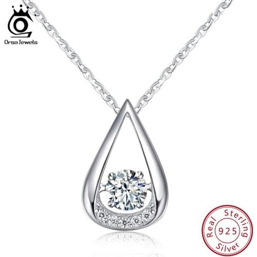 ORSA JEWELS 100% 925 Sterling Silver Necklace Water Drop Tears Shape Shiny CB Stone For Ladys Wedding&Engagement Jewelry SN40