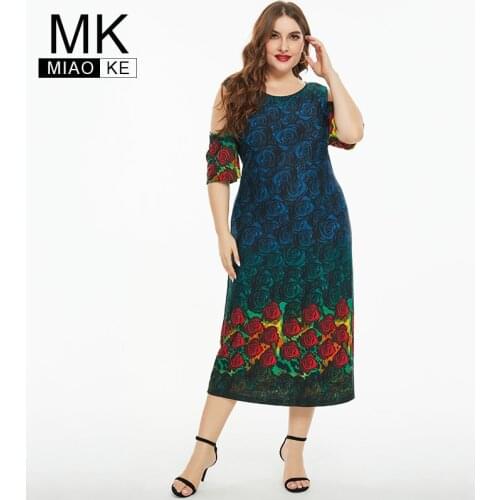 2020 Summer Plus Size Women Clothing Print Flower Off shoulder Dress fashion Ladies Chiffon party elegant sexy dresses 4XL 5XL 6