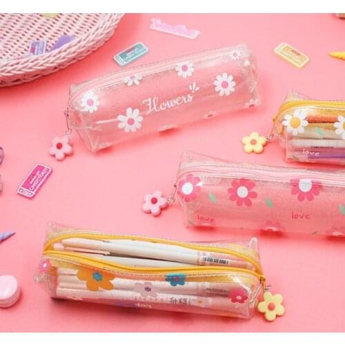 1pcs Kawaii Pencil Case Flower Transparent Gift Estuches School Pencil Box Pencil Bag School Supplies Stationery