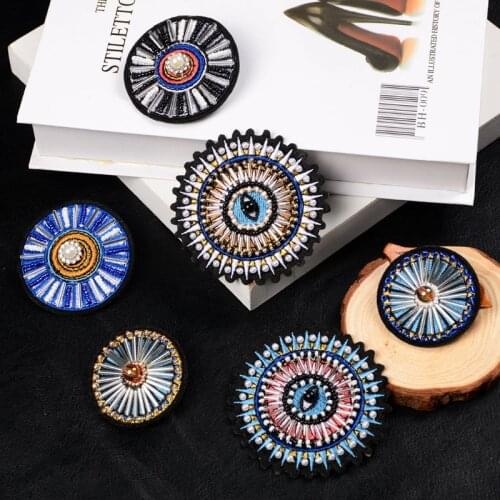 1 Piece Round Badge Beaded Patches Sew On Patch for Clothing Beading Applique for Sweater Socks DIY Accessories