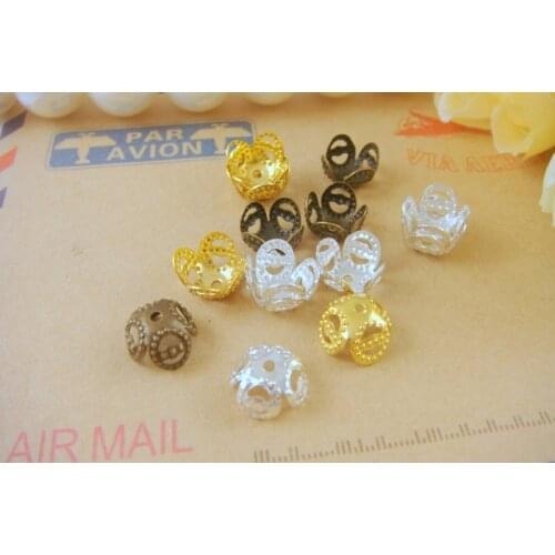 100pcs/lot 8mm Gold Bronze Rhodium Hollow Flower Filigree Metal Bead Caps Hat End Caps