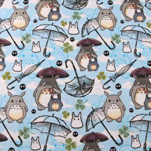 140CM Cartoon Totoro Cats and Rabbits 100% Cotton Fabric for Kids Clothes Hometextile Slipcover Cushion Cover DIY Material