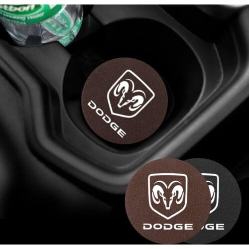 2Pcs PU Leather Car Cup Mat Auto Emblem Coaster Accessories For Dodge Ram 1500 Caliber Caravan Charger Journey