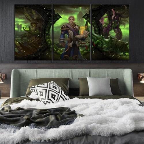 3pcs World of Warcraft Illidan Stormrage Horns Magic Games Poster Canvas Wall Art Paintings for Bedroom Wall Decor