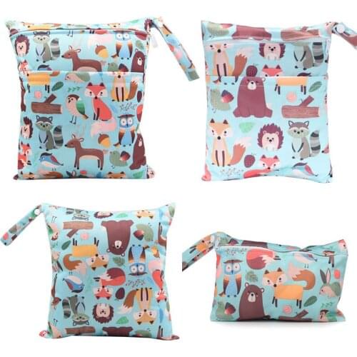 4pcs Reusable Wet Bag Wetbag Animal Print Waterproof PUL Diaper Nappy Bags For Baby Diapers Nappies Travel Stroller Diaper Bags