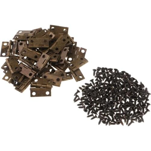 50 Pieces Vintage Iron Mini Hinges Wooden Jewelry Box Cabinet Decorative Hinge with Screws 18x16mm