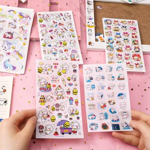 6Sheets/Set Cartoon Animals Cats Rabbit Mini Sticker DIY Diary Decor Stickers Scrapbook Cute Stationery Journal Supplies