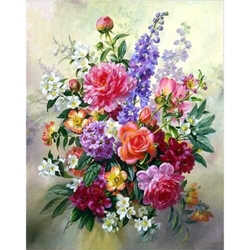 Diamond Painting Full Circle Diamond Kit Rhinestone Picture Art Craft Home Door Decoration (Colored Flowers)