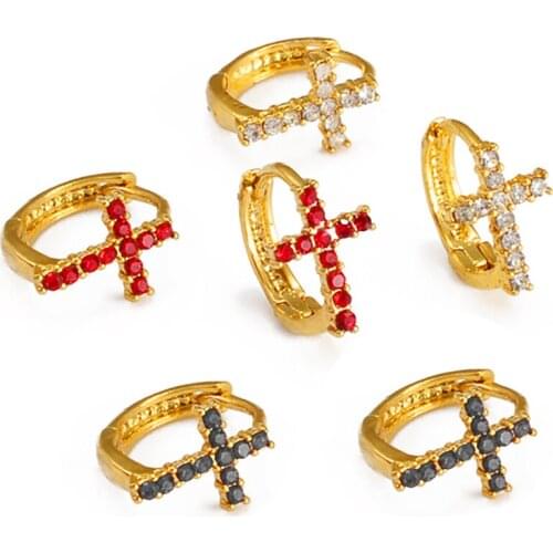 Anniyo 1.3cm Small Cross Earrings for Women Girls Kids Little Stud Earrings Jewelry Rhinestone Religious Ornament #130316