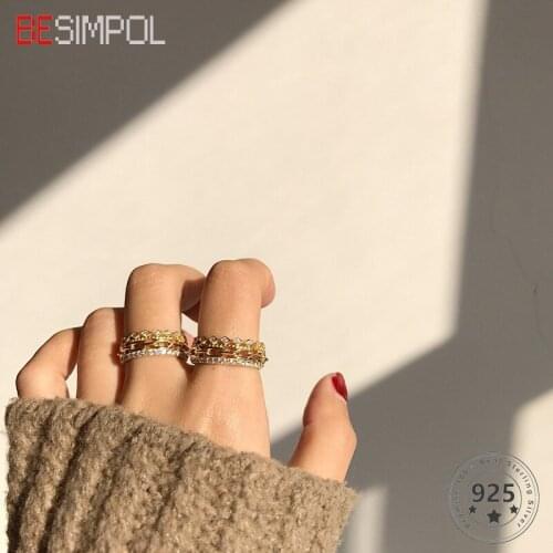 Besimpol Real 925 Sterling Silver Irregular Rings Fashion Simple Designer Textured Ring For Women Fine Jewelry Anniversary Gifts