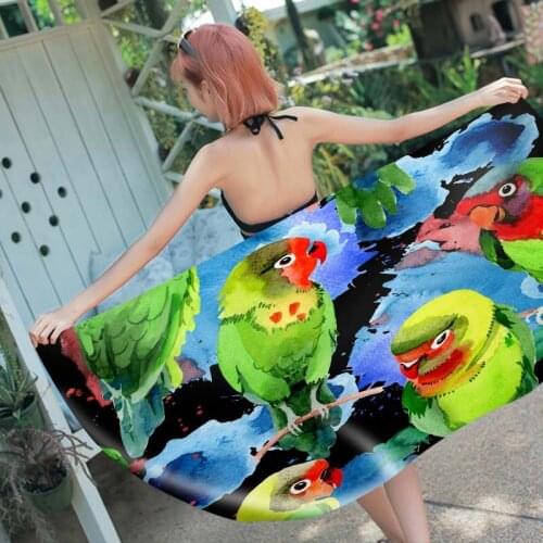 Free shipping Rectangle Surf Yoga Spa Swim Bath Beach Towel Blanket Tropical Flower Monstera Leaves Parrot Toucan Bird