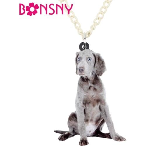 Bonsny Acrylic Sitting Weimaraner Dog Necklace Pendant Chain Choker Cartoon Animal Jewelry For Women Girls Pet Lovers Gift Party