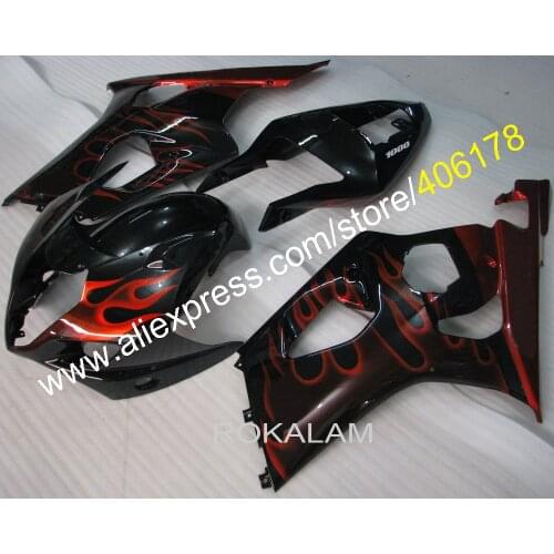 For Suzuki GSXR1000 GSX R1000 K3 2003 2004 GSXR 1000 R1000 Red Flames Sports Motocycle Fairings (Injection Molding)
