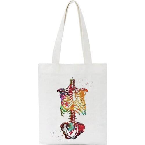 Canvas Bag Shopper Bag Kawaii Bone Ribs Picture Heart Abstract Art Harajuku Punk Tote Bag Women High Capacity Travel Eco Bag