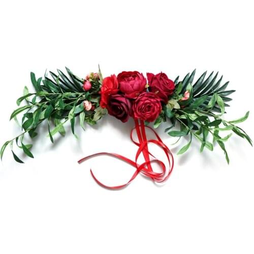 Artificial Garland Silk Flower Wreath Lintel Chair Back Red Forest Department Valentines Day 60*25cm Wedding Wall Decoration