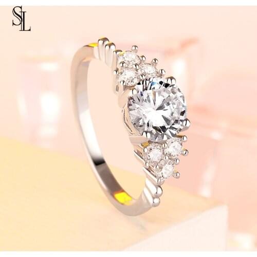 SL Classic AAA White Cubic Ziconia rings For Women S925 Silver Elegant Female Wedding jewelry