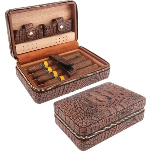 Xifei 4 Slots Leather Cigar Case Travel Cedar Wood Cigar Humidor With Humidifier&Dropper Portable Smoking Accessories For COHIBA