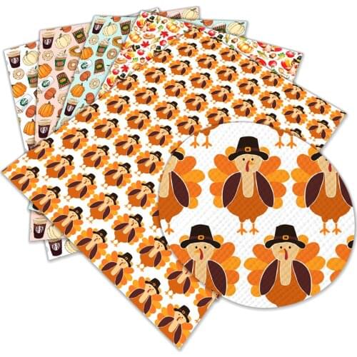 Thanksgiving Day Printed Faux Leather Pumpink Pattern Sheets A4 22*30cm for DIY Hair Bows Belt Dec Material Handmade Party