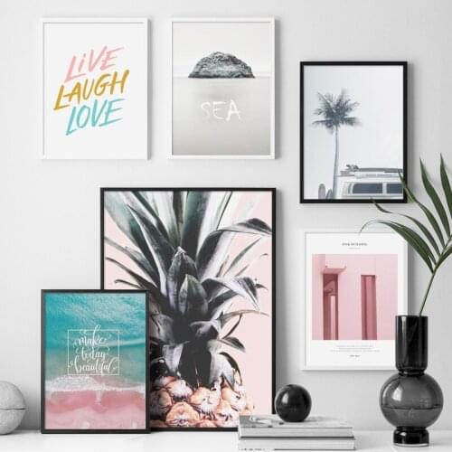 Blue Sea Pineapple Beach Landscape Quotes Wall Art Canvas Painting Nordic Posters And Prints Wall Pictures For Living Room Decor