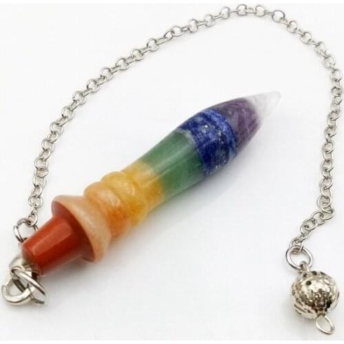 Natural gems stone multi color pendant 7 Color Layer Energy Crystal Reiki Pendulum 7 Chakra Beads Chain Amulet Jewelry for gilrs