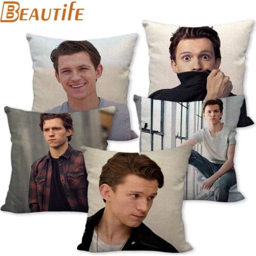 45X45cm Tom Holland Pillow Cover Square Zipper Cotton Linen Fabric Pillow Cases Bedroom Home Decorative Boys Girls Gift