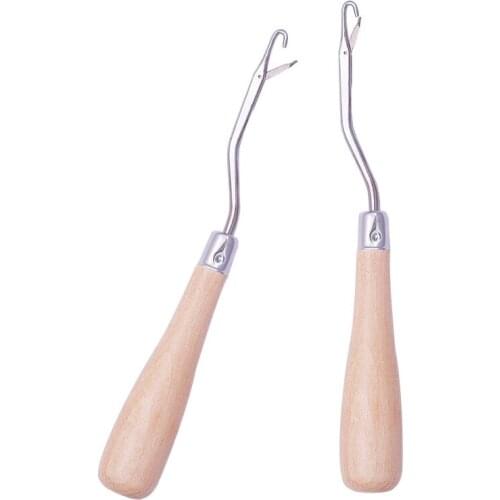 Nonvor 2Pcs/set Wooden Handle Latch Hook Carpets Making Repair Craft Latch Crochet Tools Wigs Knitting Hook Needle