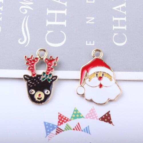 New Arrival 40pcs/Lot Christmas Enamel Alloy Charms Kawaii Animal Deer Santa Clause Oil Drop Enamel Pendant Charm Fit Ornaments