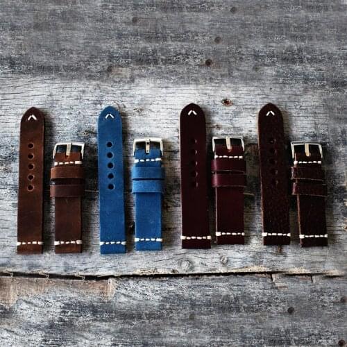 Onthelevel Handmade Retro Watch Strap 20mm 22mm 24mm Blue Red Color Watch Band Bracelet Watchbands #A