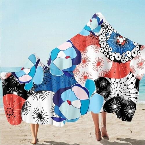 Flower Parent-child Hooded Cloak Beach Towels Microfiber Kids Adult Swimming Changing Robe Bath Towels Wearable Towel